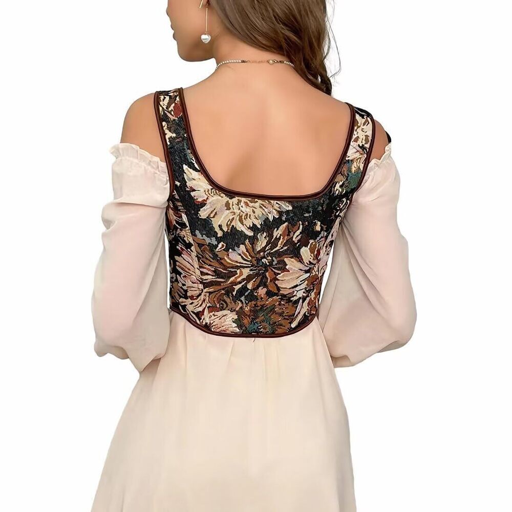 8349 Lace-Up Corset Overbust Victorian Floral Renaissance Plus Size Busiter - Picture 6 of 6